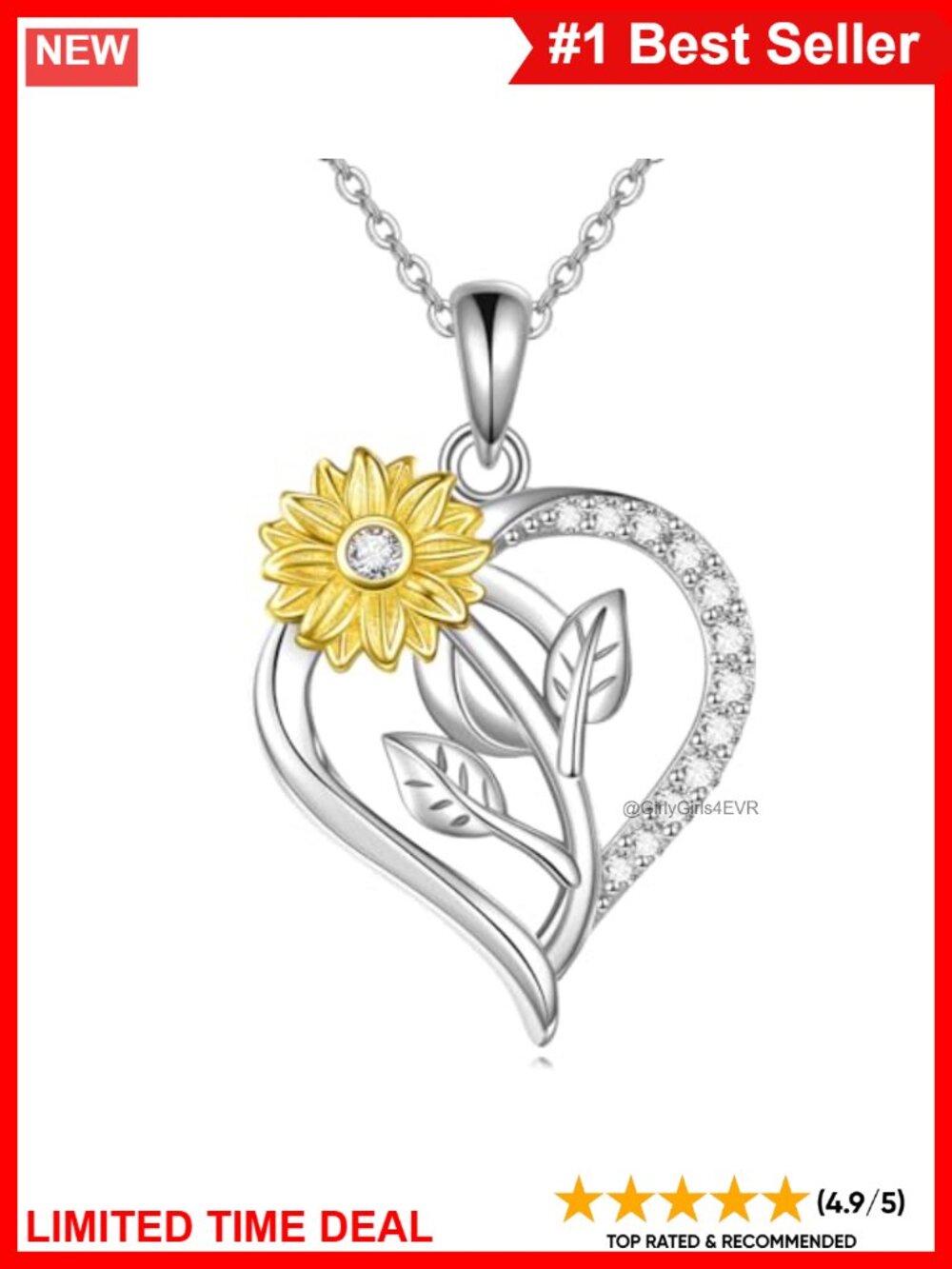 Sterling Silver Sunflower Pendant Necklace 18" Chain